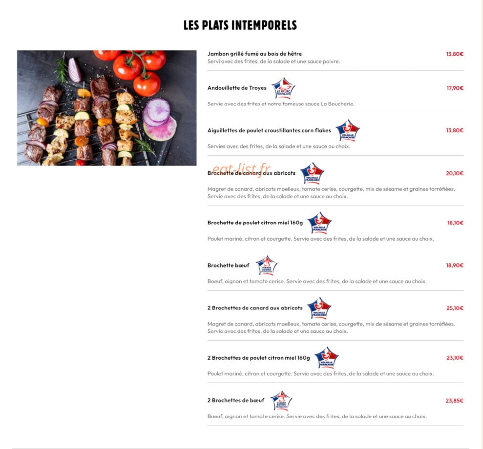 Restaurant La Boucherie — carte page 2