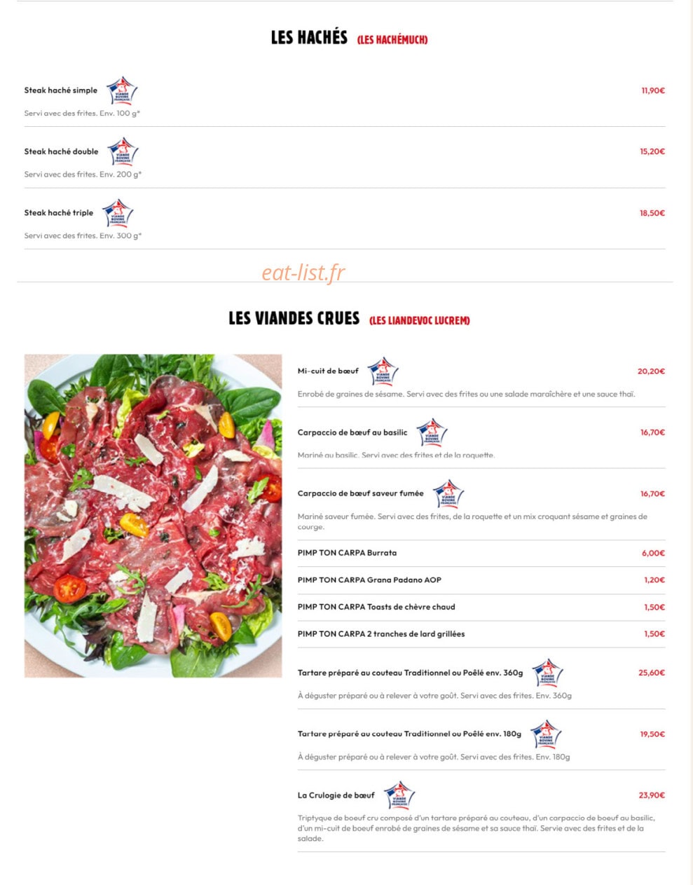 Restaurant La Boucherie — carte page 7