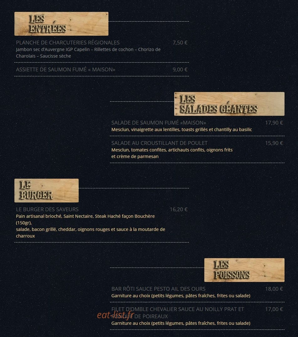 La Palette des Saveurs — carte page 1