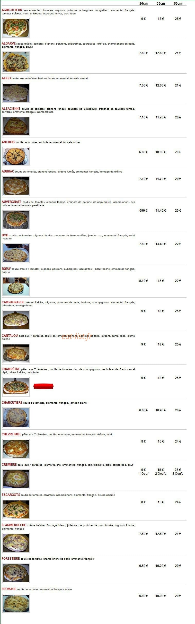 Bob's Pizza — carte page 1