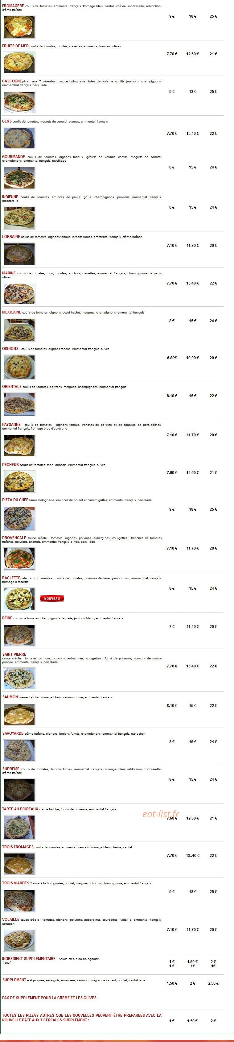 Bob's Pizza — carte page 2
