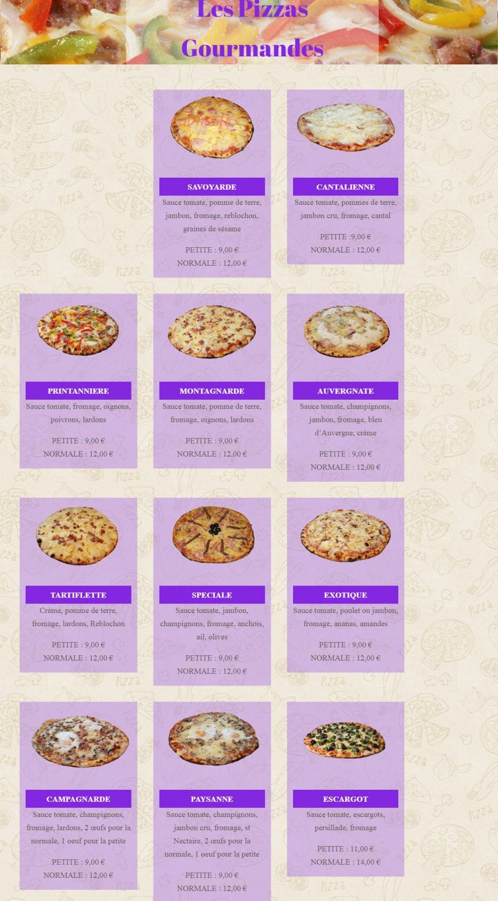 Cham' pizza — carte page 4