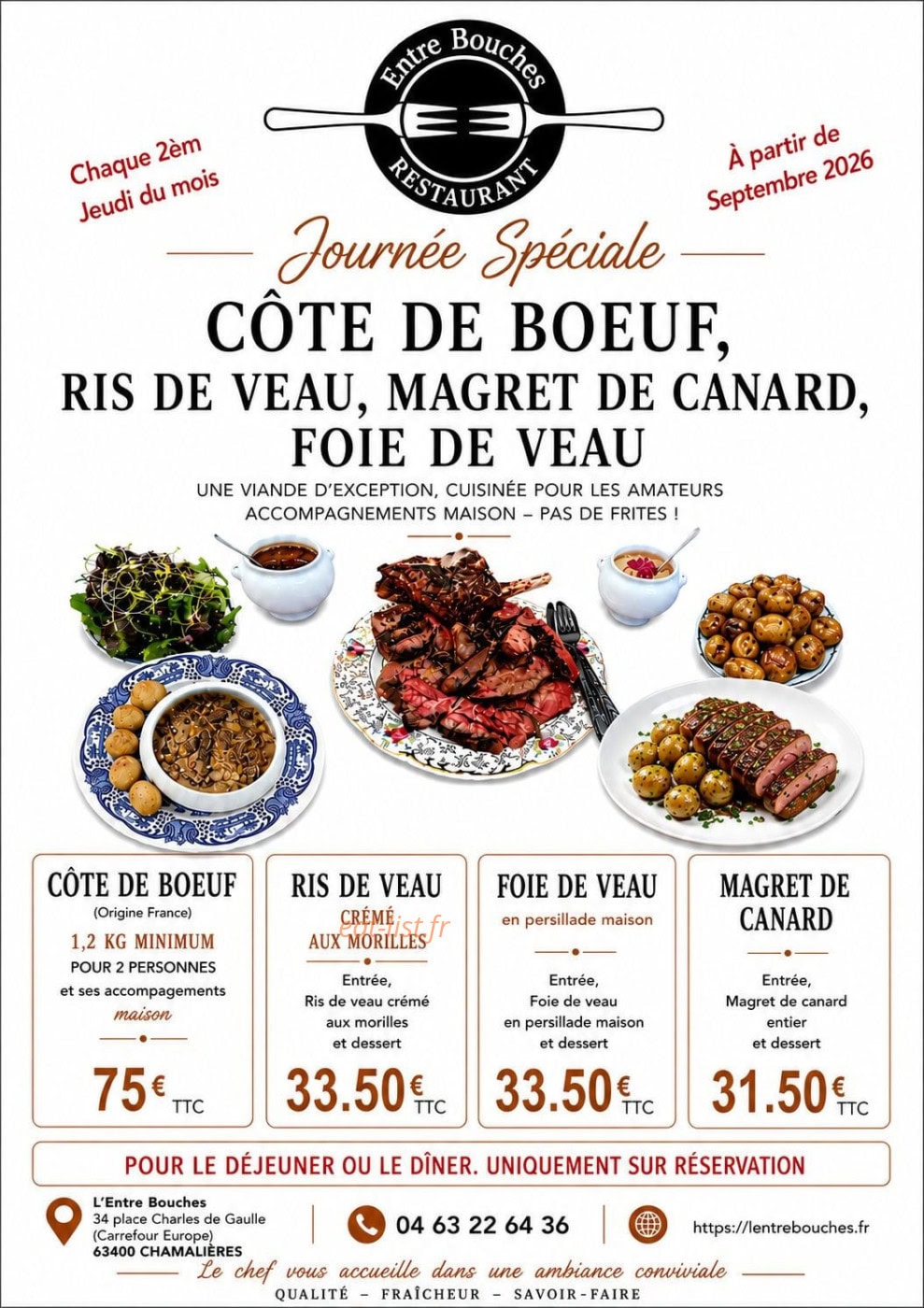 Carte et menu de L'Entre Bouches à Chamalieres — NOUVEAU : A partir de Septembre 2026. Pensez à réserver dès maintenant
