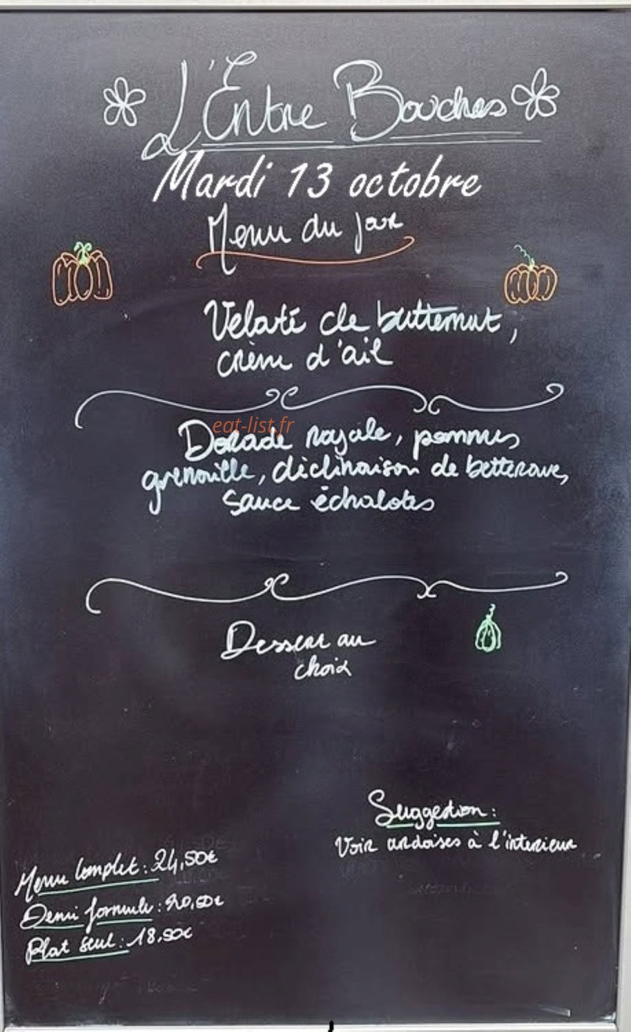 Carte et menu de L'Entre Bouches à Chamalieres — Mardi 13 octobre 2026. Bon appétit.