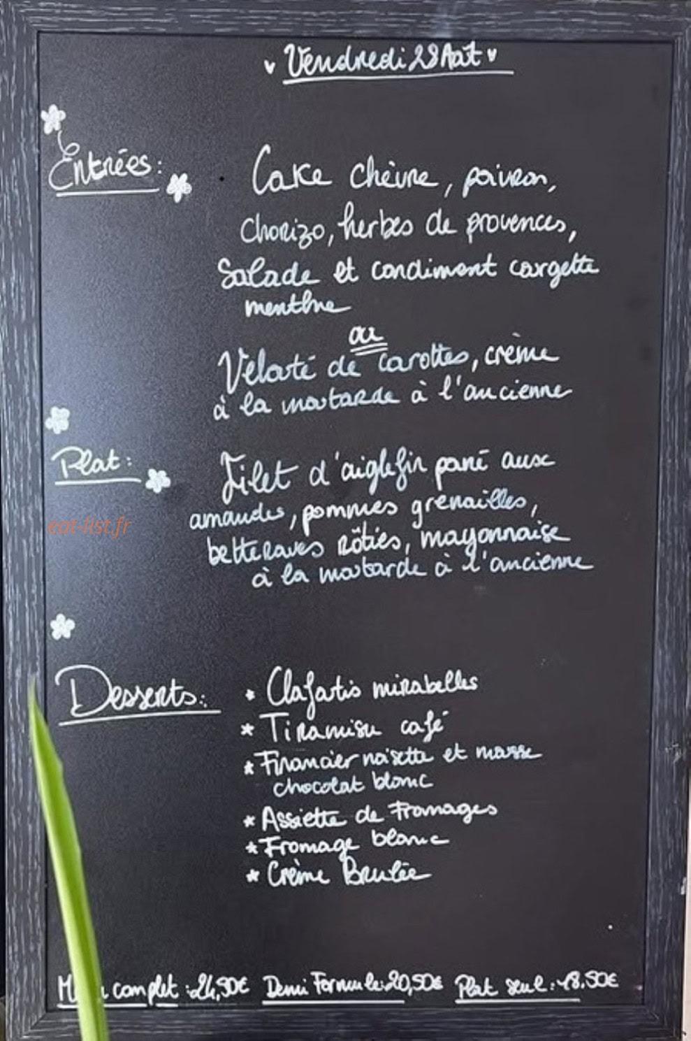 Carte et menu de L'Entre Bouches à Chamalieres — Menu du Vendredi 28 Août. Bon appétit.