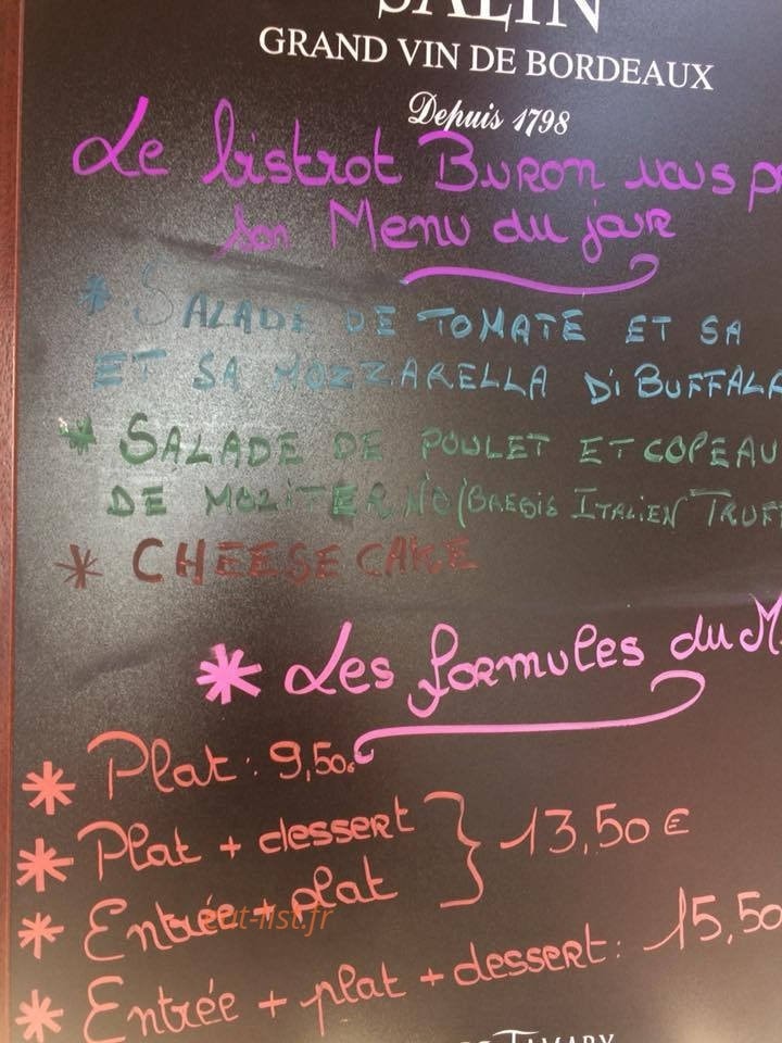 Le Bistrot Buron — carte page 1
