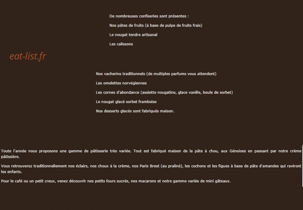 Carte et menu de Le Fournil Chamalières à Chamalieres — Les glaces, gâteaux ...