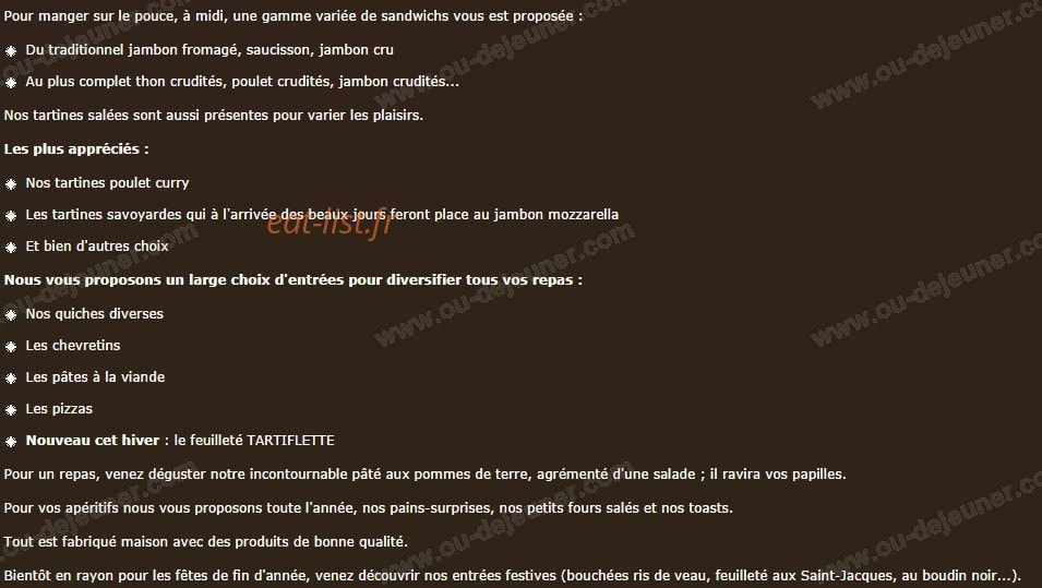 Carte et menu de Le Fournil Chamalières à Chamalieres — Le côté traiteur