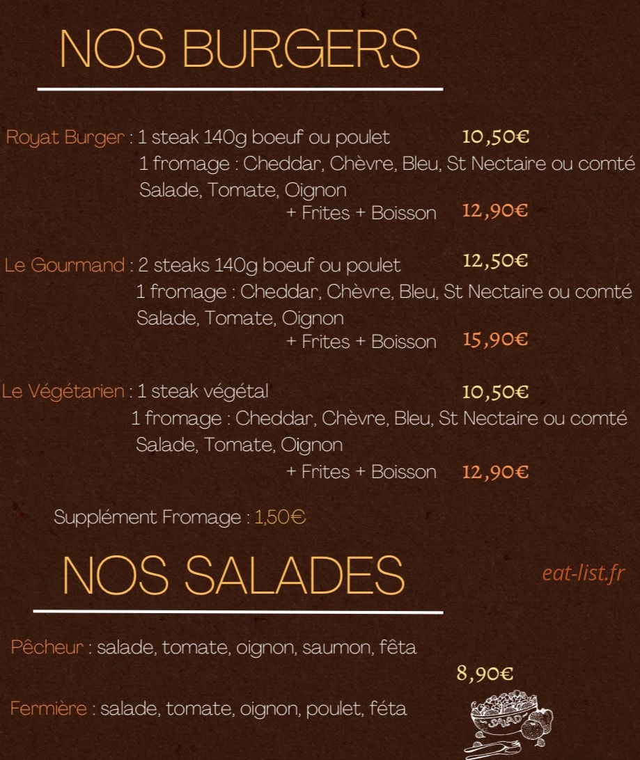 Royat Burger — carte page 2