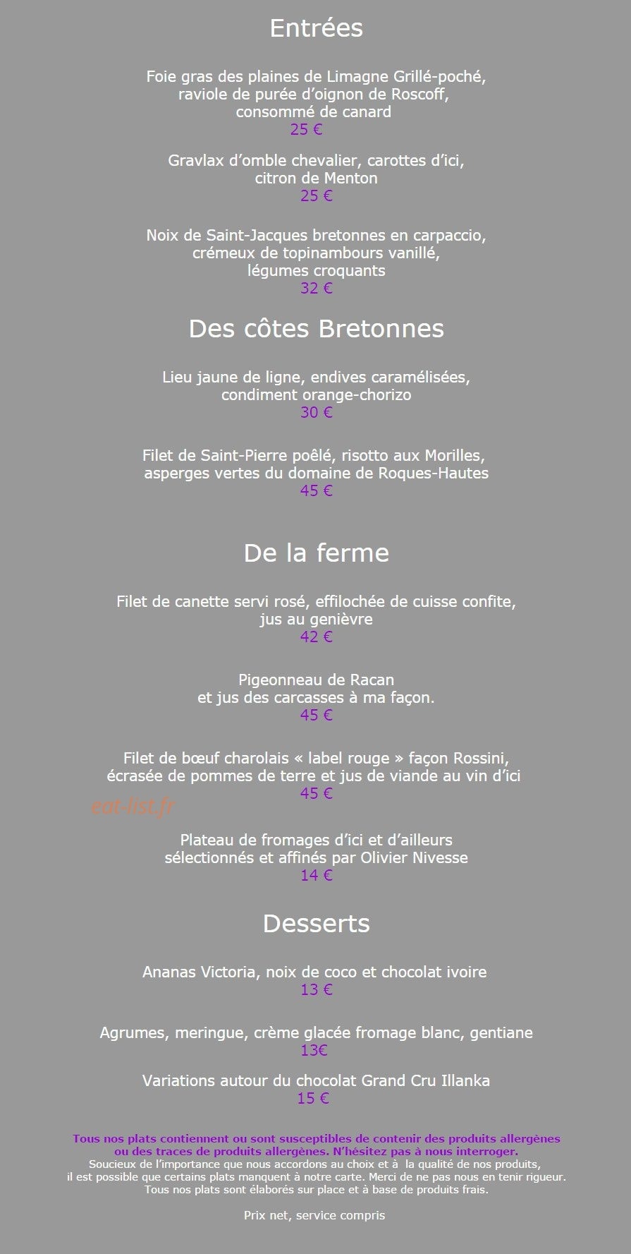 Auberge du pont — carte page 1
