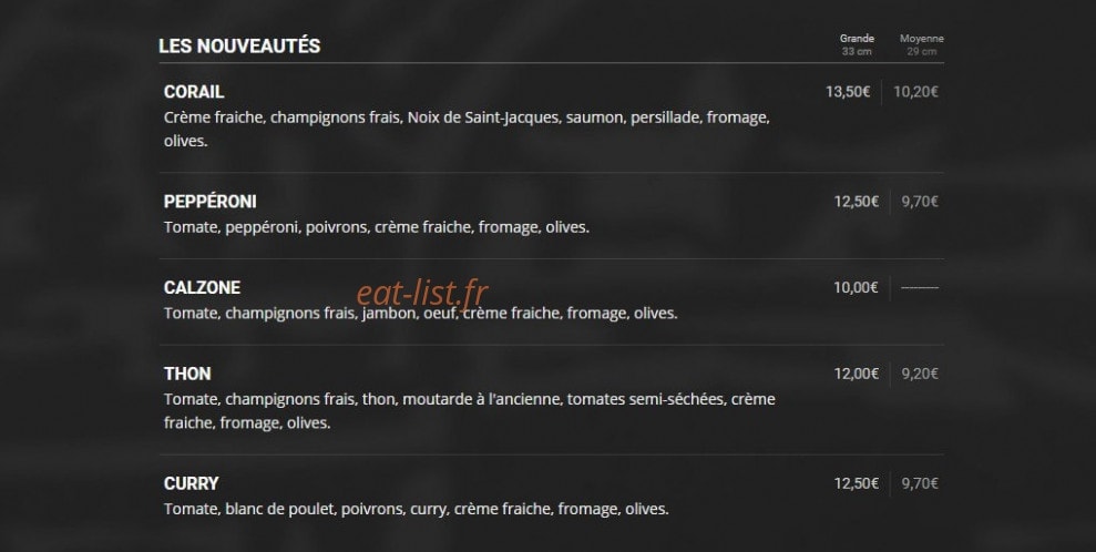 Castel pizza — carte page 1