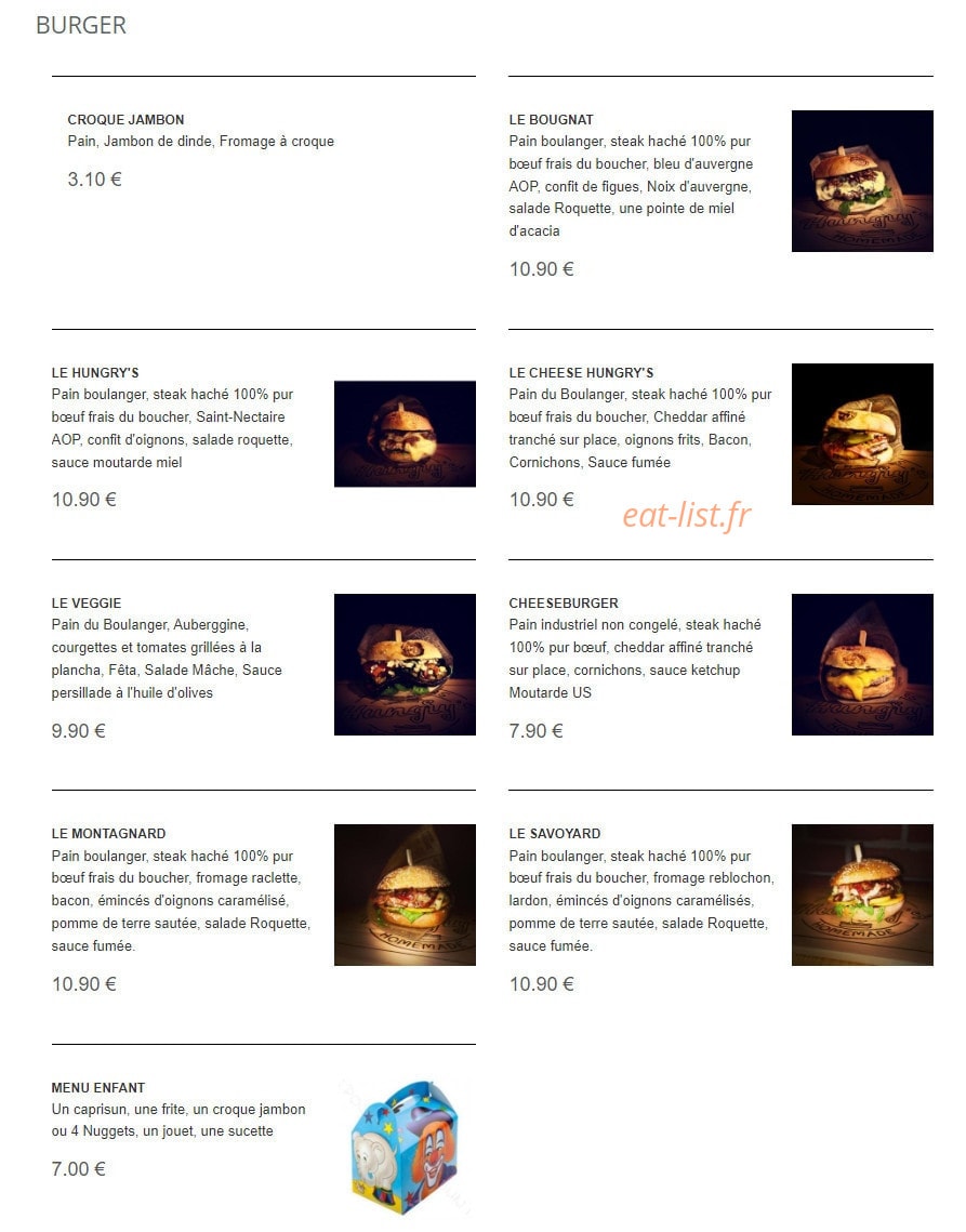 Hungry's Burger — carte page 2