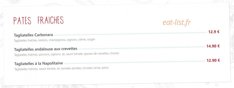 Carte et menu de La Grange Brasserie Pizzeria à Pont du Chateau — Pates fraiches