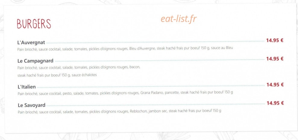 Carte et menu de La Grange Brasserie Pizzeria à Pont du Chateau — Burgers
