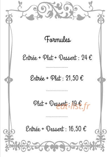 Carte et menu de Auberge Maitre Henri à Saint Remy de Blot — Formules