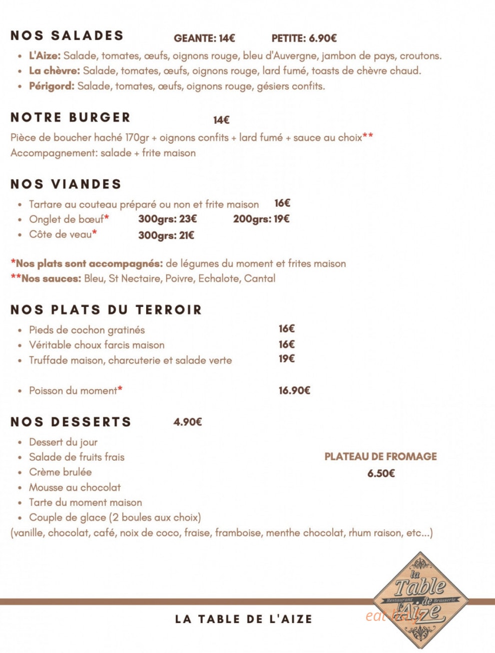 La Table de L'Aize — carte page 2