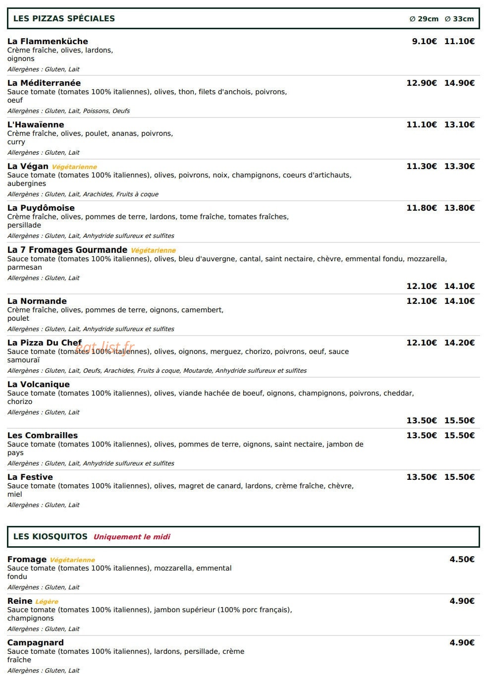 Le kiosque à pizzas — carte page 3