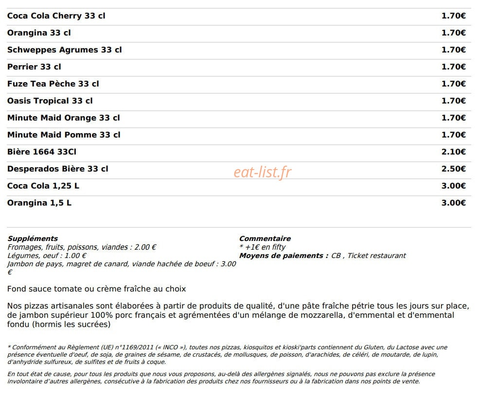 Le kiosque à pizzas — carte page 5