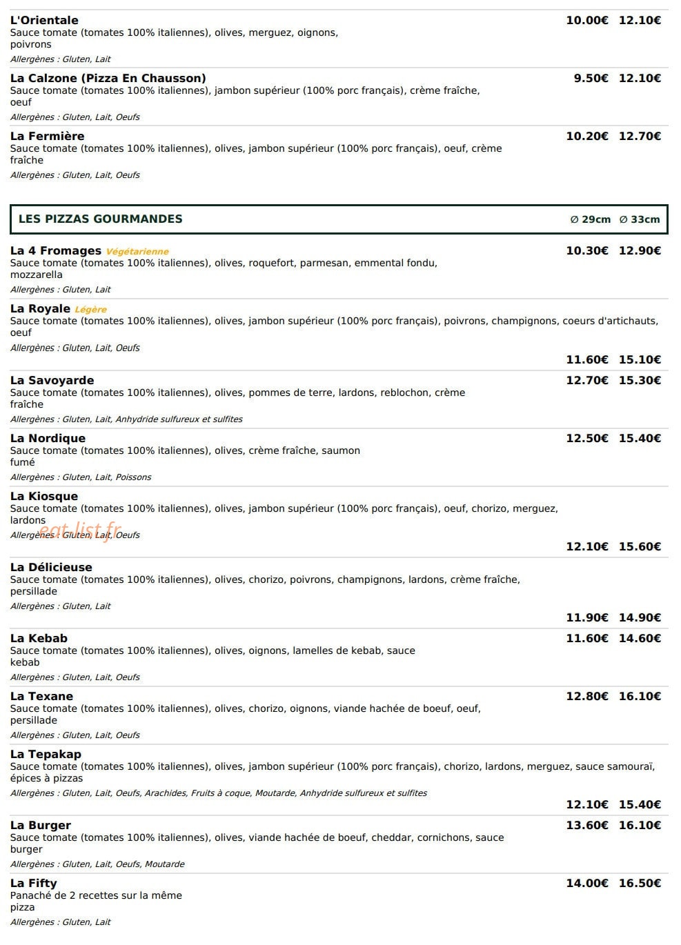 Le kiosque à pizzas — carte page 2