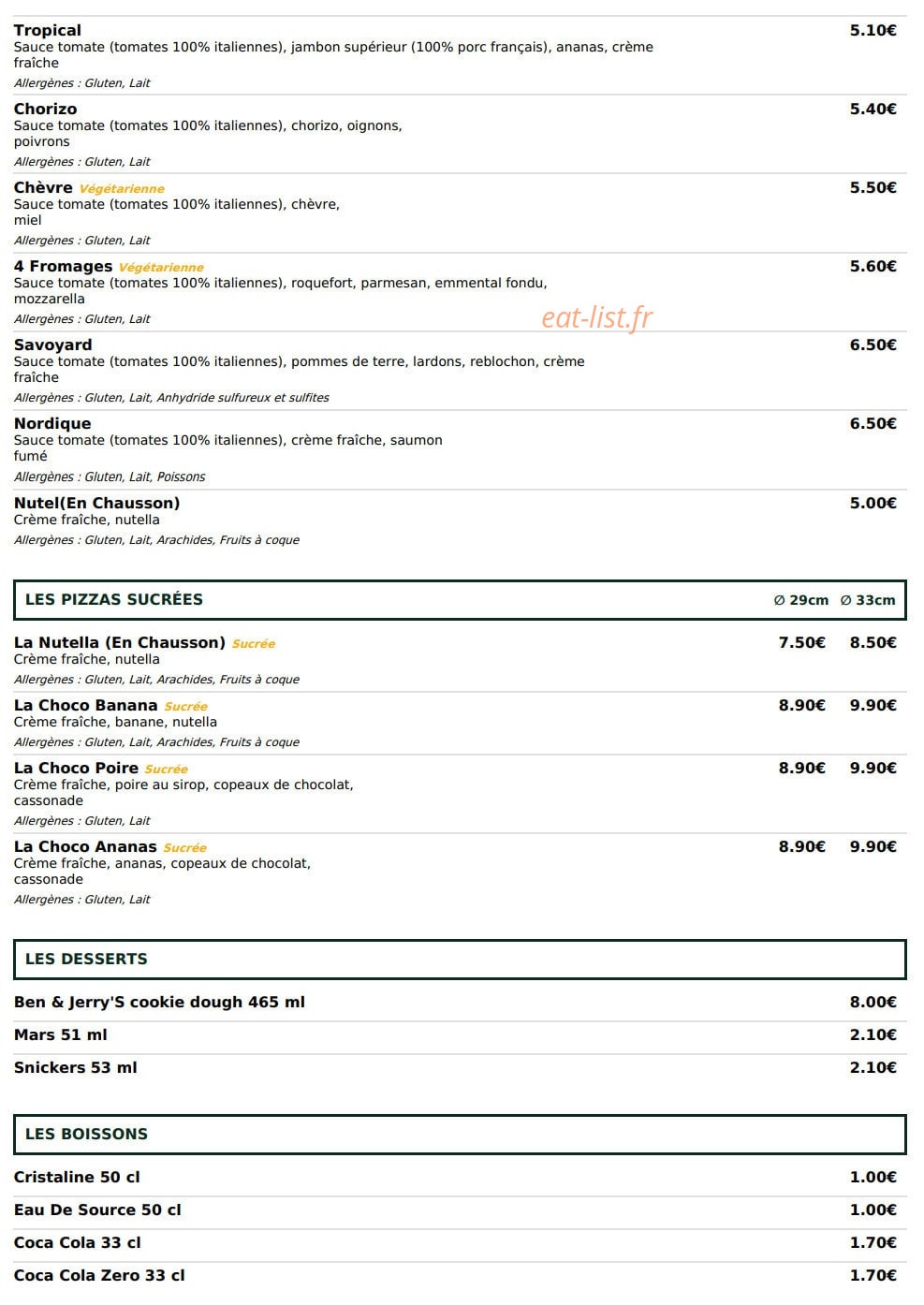 Le kiosque à pizzas — carte page 4