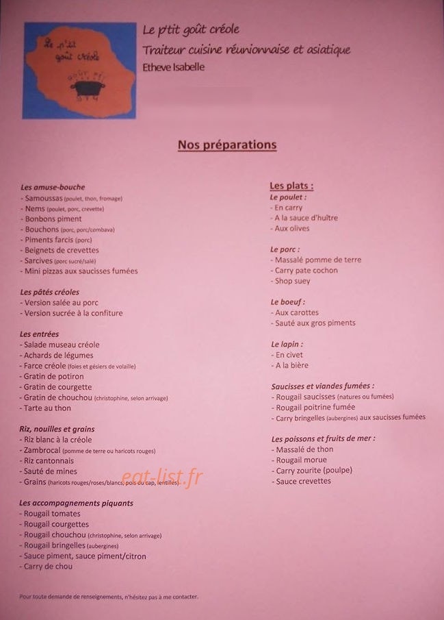 Le p'tit goût créole — carte page 1