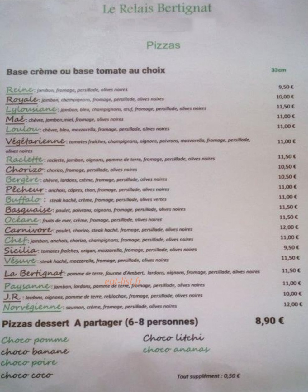 Le Relais Bertignat — carte page 1