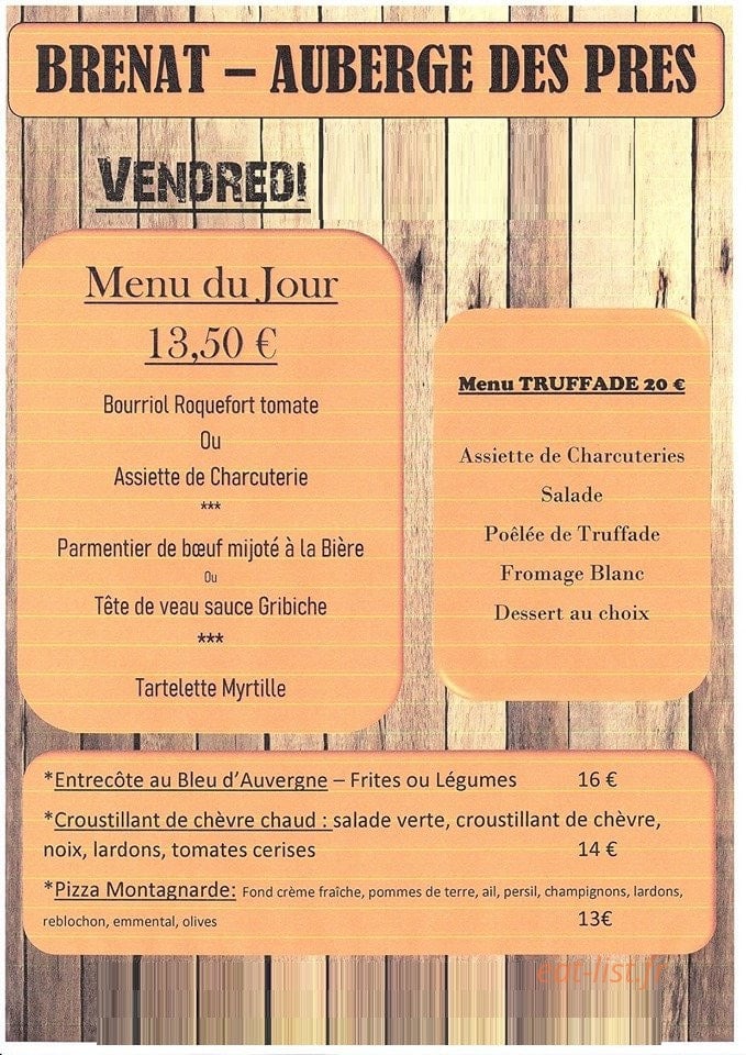 La Pizza des Près — carte page 1