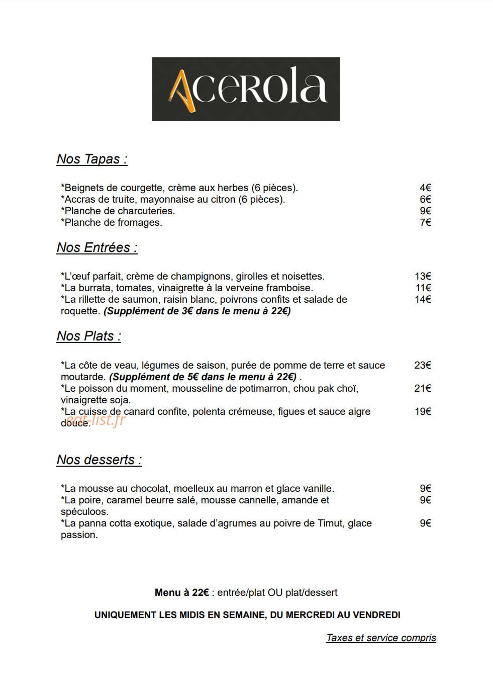 Acerola — carte page 1