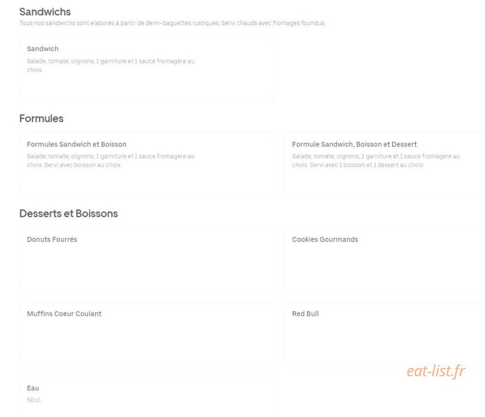 Crousty Sandwicherie — carte page 1