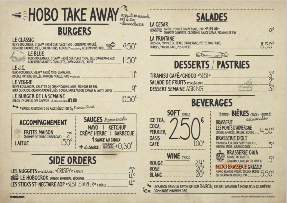 HoBistro — carte page 1
