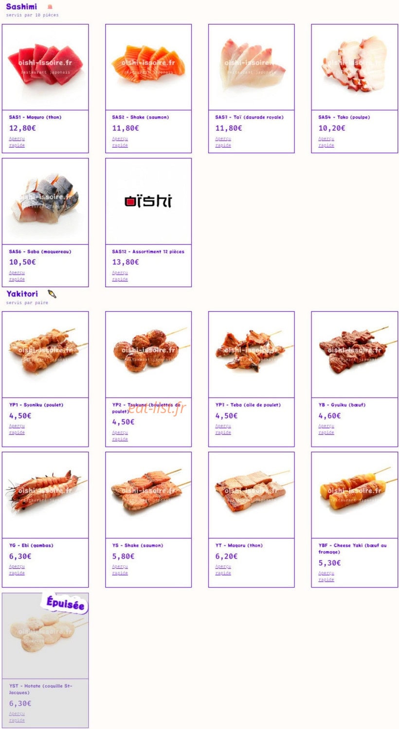 Oishi — carte page 10