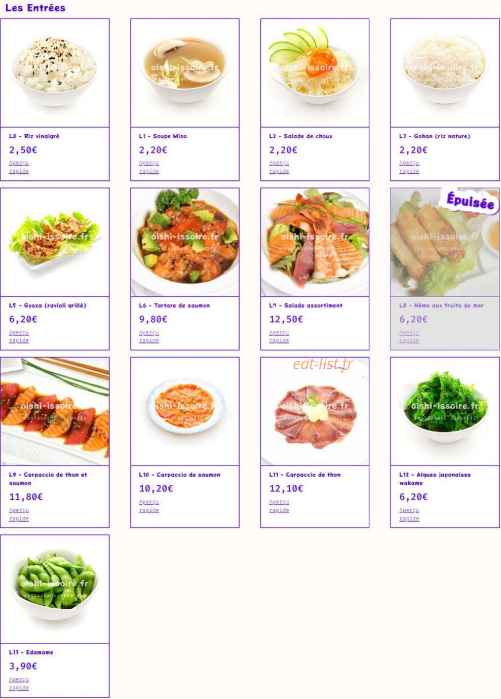 Oishi — carte page 1