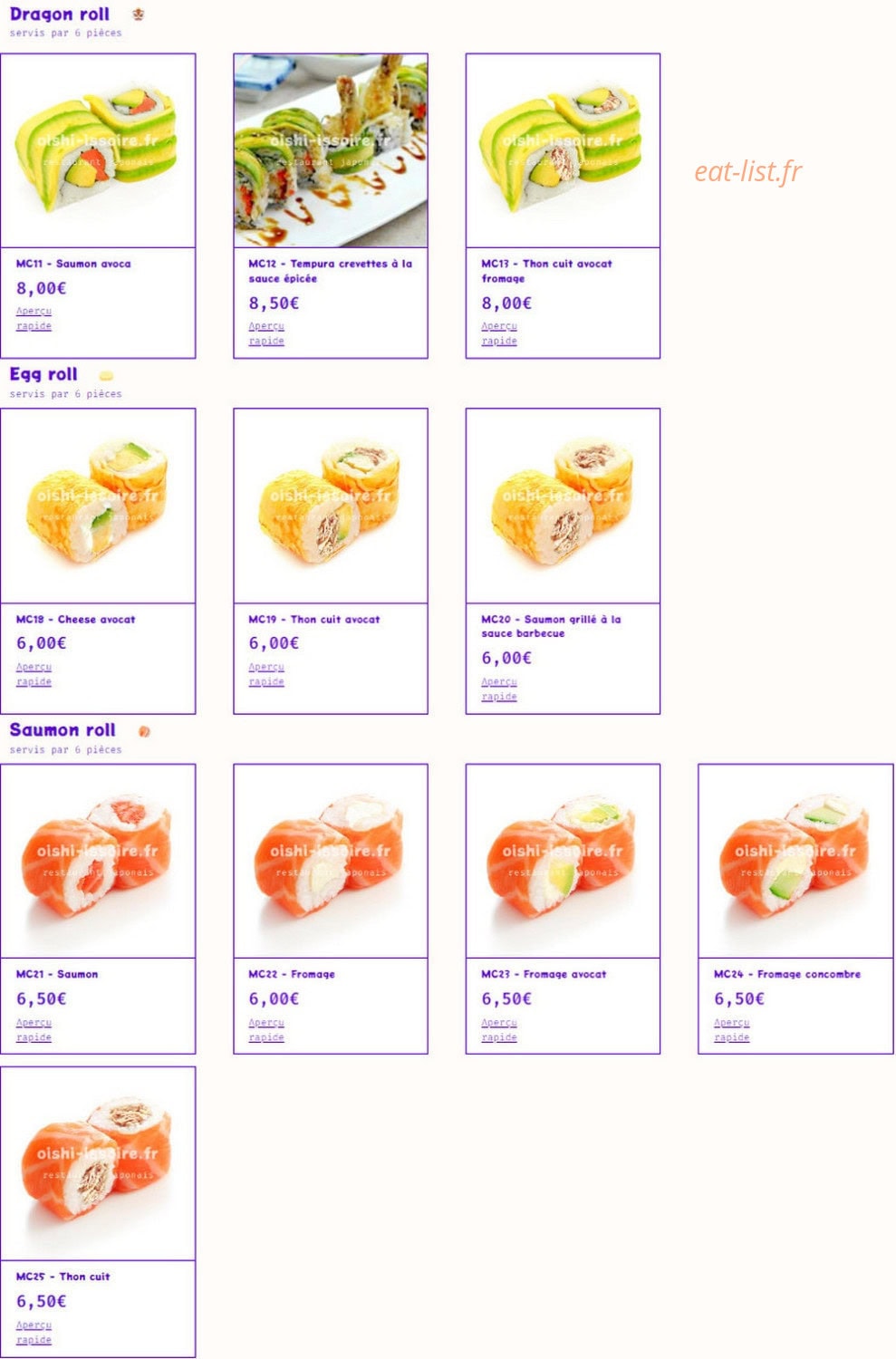 Oishi — carte page 7
