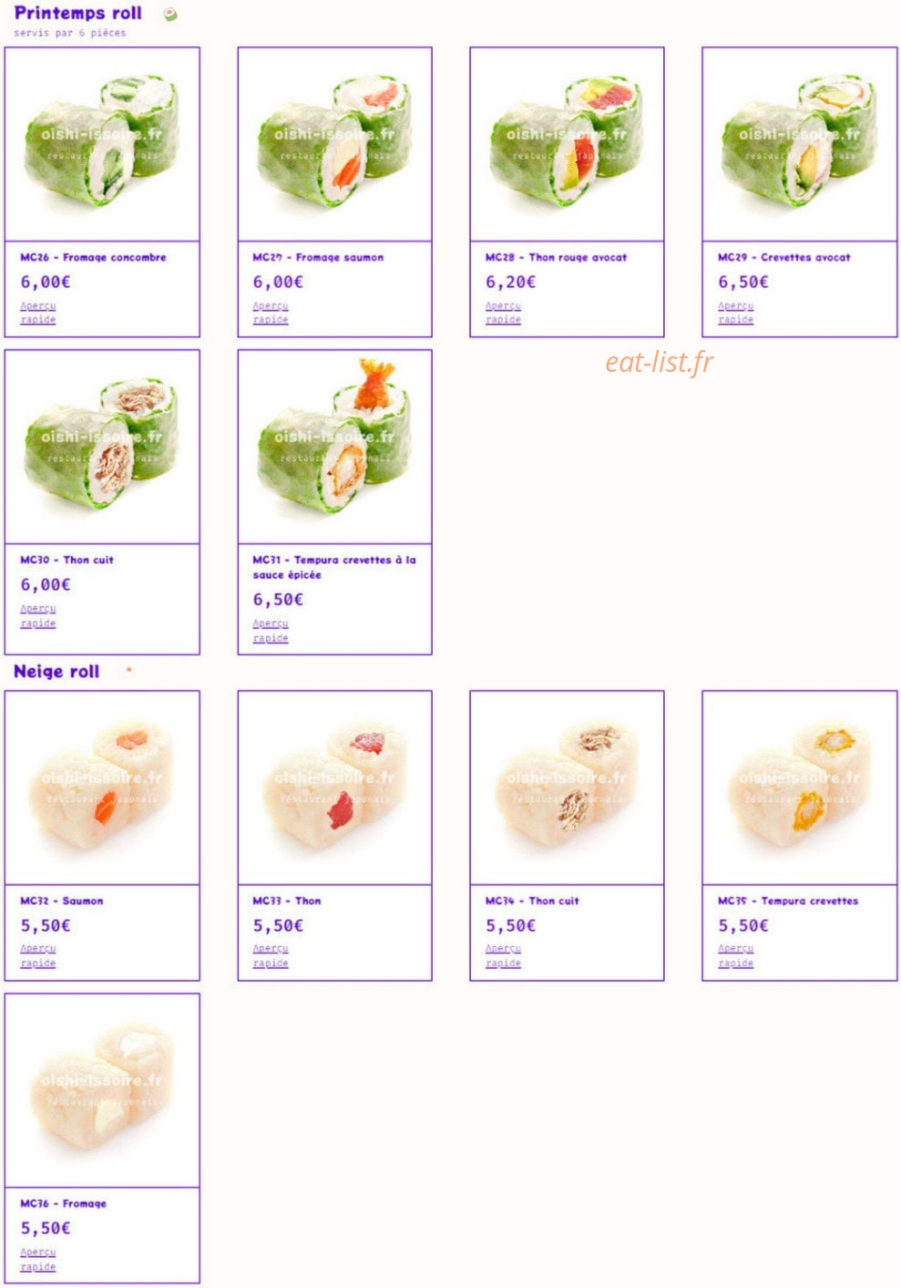 Oishi — carte page 8