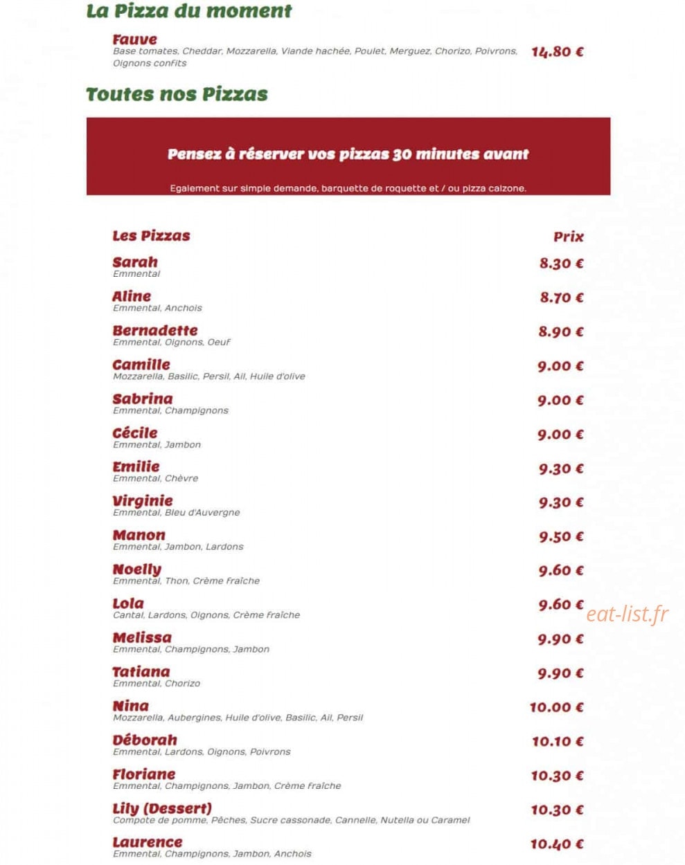 Pizza Tito — carte page 1