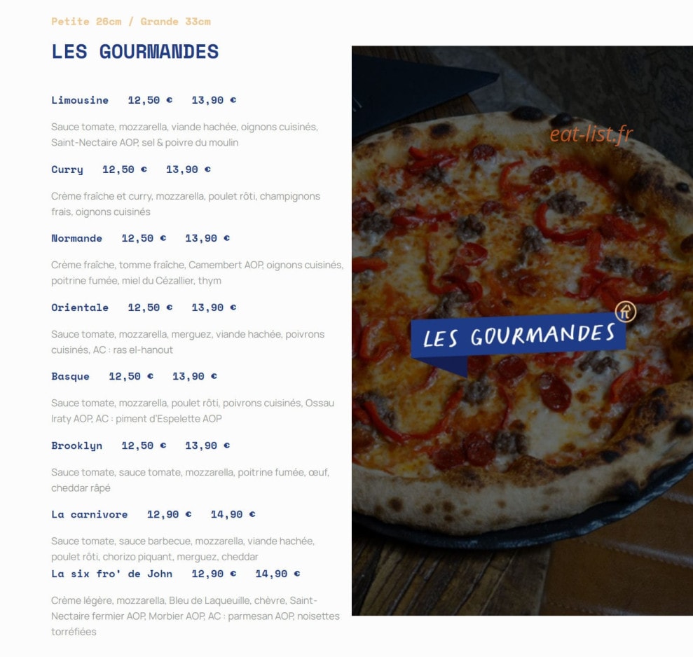 Trois Quatorze Pizza — carte page 2