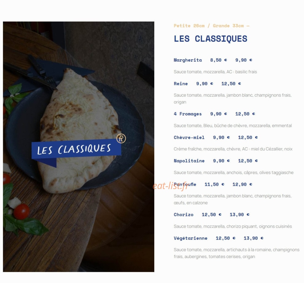 Trois Quatorze Pizza — carte page 1