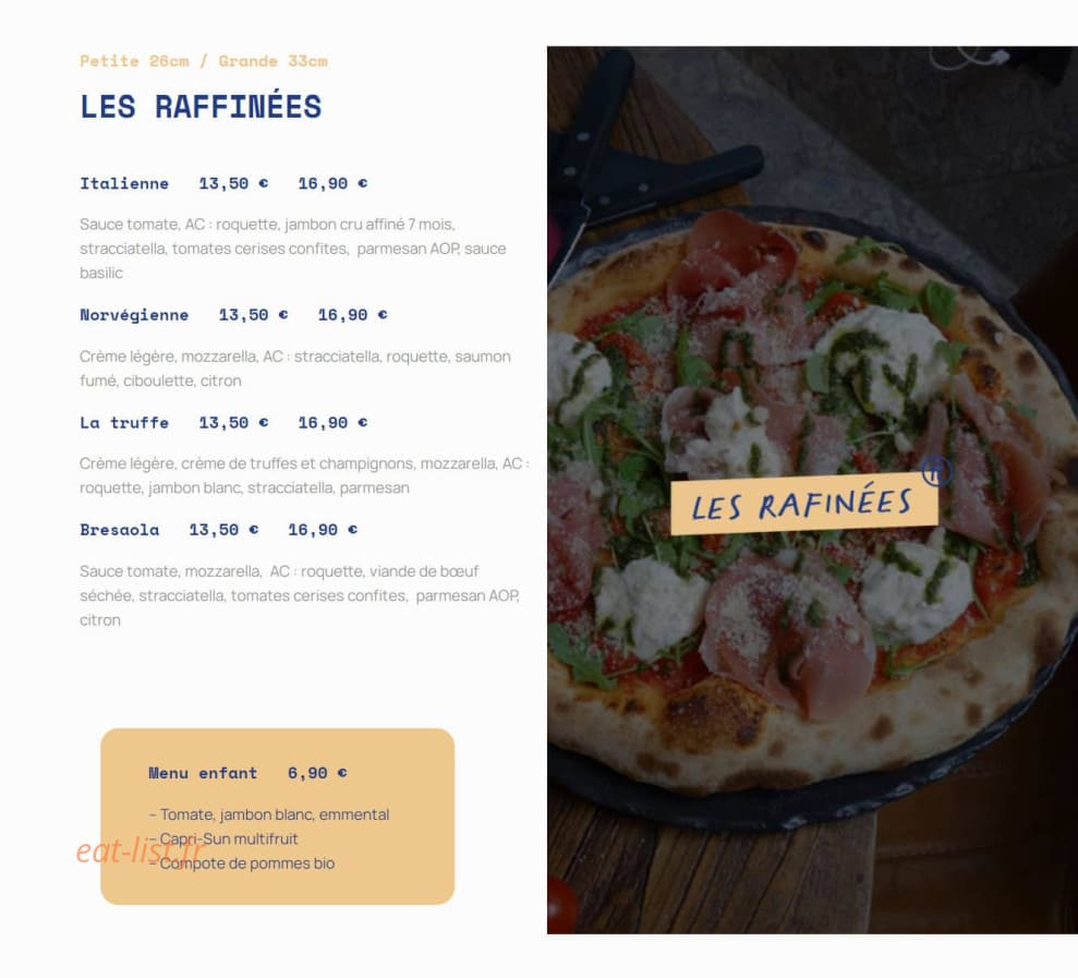 Trois Quatorze Pizza — carte page 4