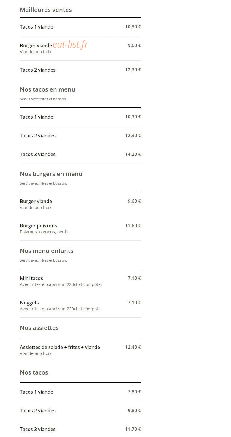 510 Food — carte page 1
