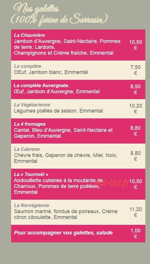 La Chaumière — carte page 1