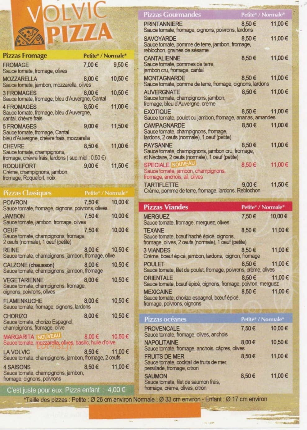 Volvic Pizza — carte page 1
