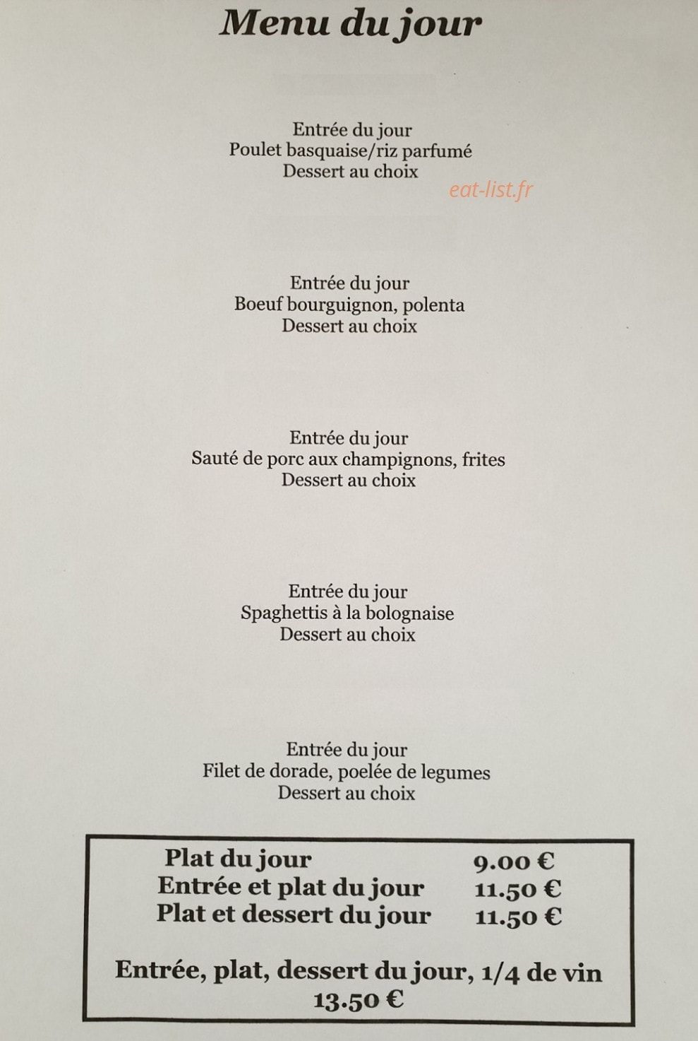 Auberge gauloise — carte page 1