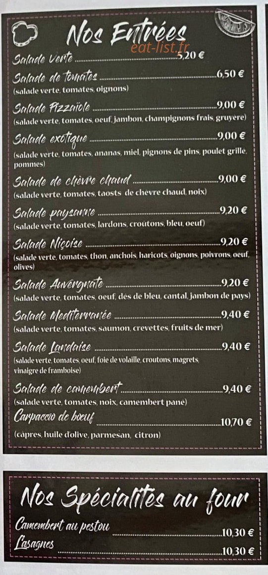 Le Pizzaiole — carte page 1