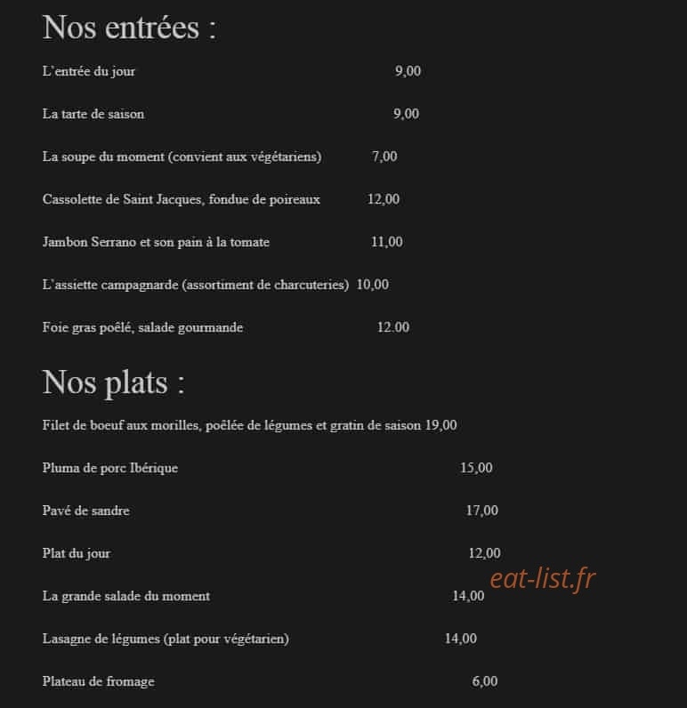 Restaurant de l'île — carte page 1