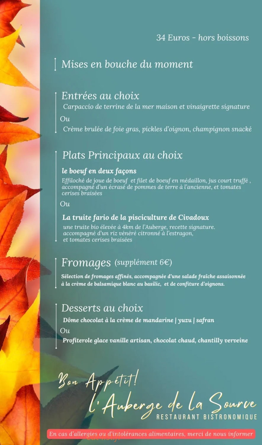 Auberge de la source — carte page 1