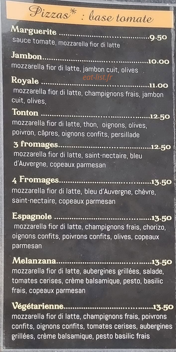 Em pizzeria — carte page 1
