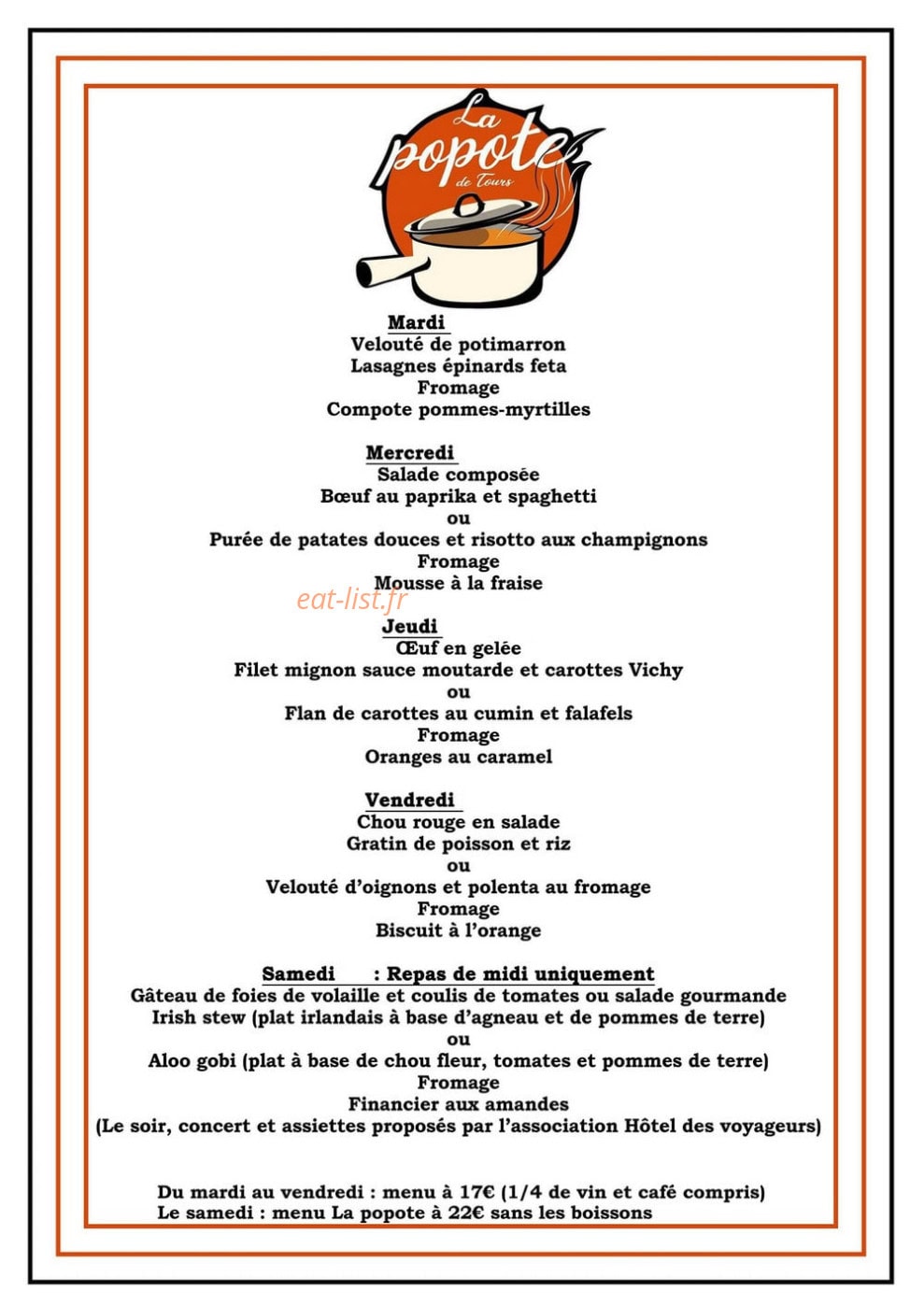 La Popote de Tours — carte page 1