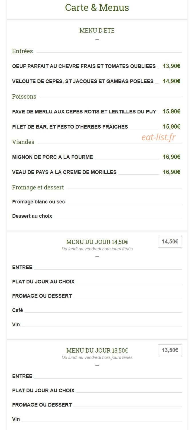 Au Beurre de Thym — carte page 1