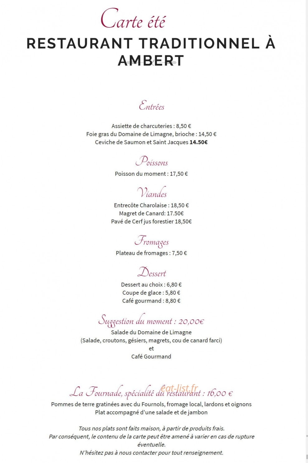 La Chaumière — carte page 1