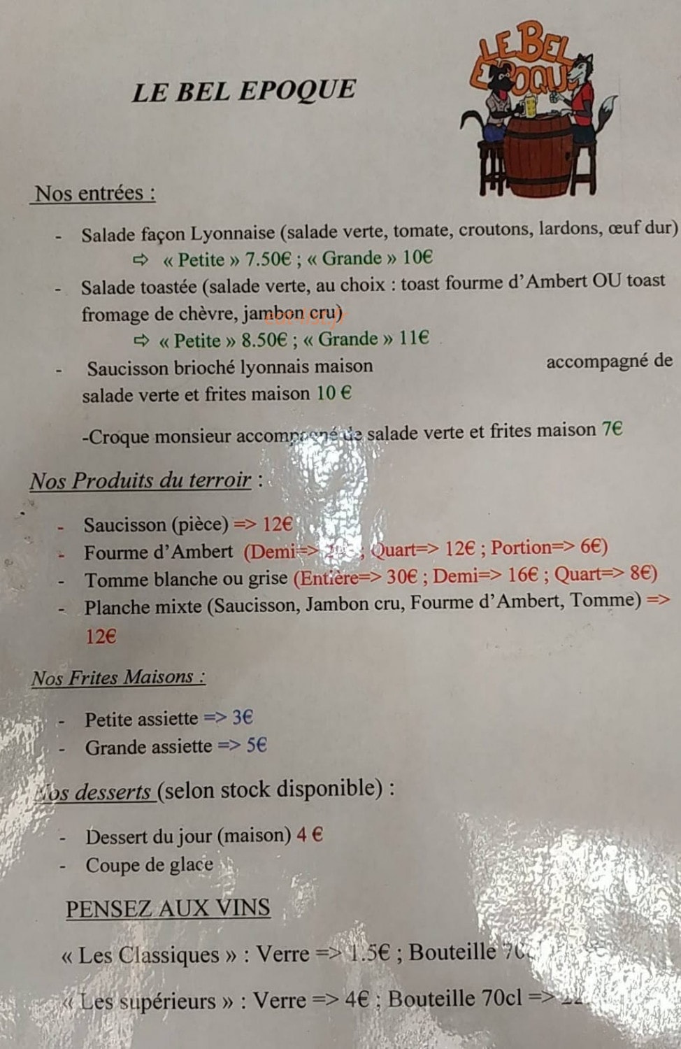 Le Bel Epoque — carte page 1